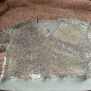 Anthropologie Silver Metallic Sweatshirt